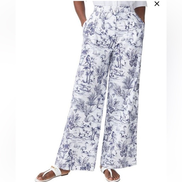 J. McLaughlin White Navy Floral Amal Print Long Bottoms Women's 8 NWT R $198 - Picture 2 of 16